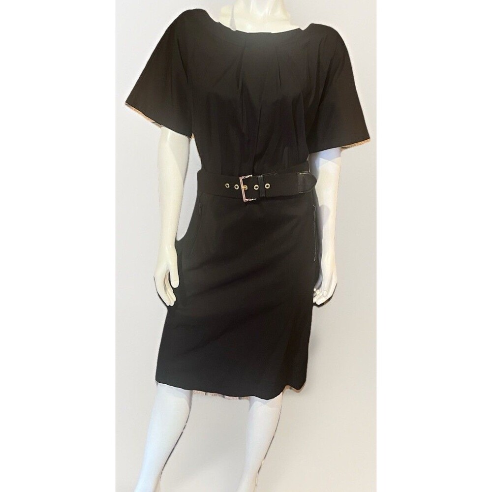 Lafayette 148 Black Stretch Cotton Blend Dress Size 16 With Belt